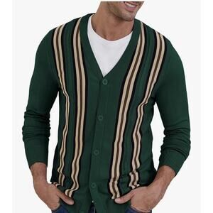 NITAGUT Mens Cardigan Striped V-Neck Long Sleeve Knitted Sweaters XL- NWT